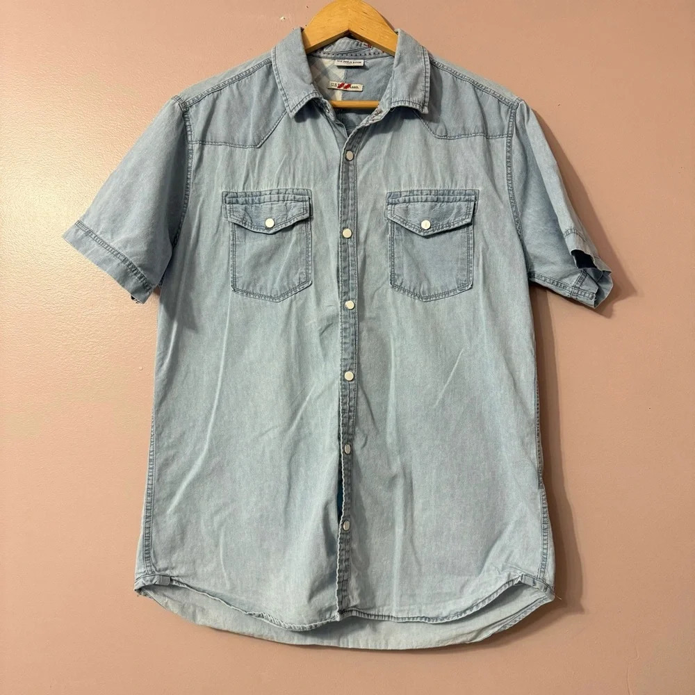 U.S. Polo ASSN Youth/Kids Button Down Denim Chambray Short Sleeve Shirt Size XL